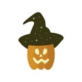 Halloween pumpkin on witch hat, isolated on white background Royalty Free Stock Photo