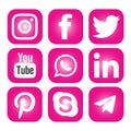 Social media pink icons for web and graphics uses.