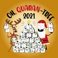 Oh, Quaran-tree 2021 - Funny reindeer and Santa Claus in facemask and toilet paper christmas tree. Royalty Free Stock Photo