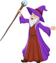 Cartoon old wizard holding magic stick Royalty Free Stock Photo