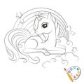 Coloring book of cute unicorn and rainbow.