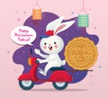 Mid autumn Festival - cartoon rabbit riding scooter delivering mooncake