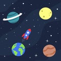 The rocket flies over the Earth to the Moon. Space background with stars and planet Royalty Free Stock Photo