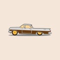 illustration vector graphic of low rider car pick up truck vintage retro