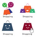 Happy customer shopping bag logo icon set. online store pay now e-buy shopping Centre delivery service concept. Royalty Free Stock Photo