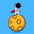 cartoon astronaut hugging the blue tere losari moon.