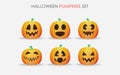 Halloween Pumpkins. Spooky And Angry Orange Pumpkin Jack Lantern Characters Set.