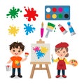 Cute little painter boy and girl clipart set Royalty Free Stock Photo