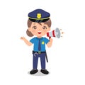 Cute police woman speak with megaphone