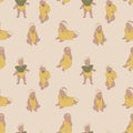 Seamless pattern cute kids on beige background childrens