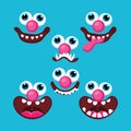 Different Clown faces, with cartoon flat design