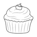 Simple Cupcake outline vector illustration, Black white linear style