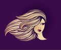 Beauty salon, hair studio, makeup, spa illustration. Beautiful, attractive blonde woman with long, wavy, flowing hairstyle. Royalty Free Stock Photo