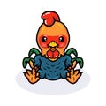 Cute happy little rooster cartoon sitting