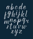 Chalk texture handwritten latin modern calligraphy brushpen alphabet of lowercase letters. Vector