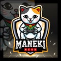 Maneki neko gaming mascot. esport logo design Royalty Free Stock Photo