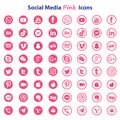 Social media pink icons set on white background. Royalty Free Stock Photo