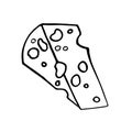 Doodle is a hand-drawn sketch of cheese, isolated on a white background. A simple illustration for cafes, restaurants, the Intern Royalty Free Stock Photo