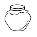 Honey in a glass jar, a hand-drawn contour icon with doodles. Glass jar with honey for the Internet, website, messages, menu, cafe