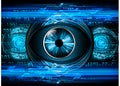 Eye cyber security, Blue abstract hi speed internet technology background illustration. key Royalty Free Stock Photo