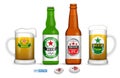 Set of realistic beer glasses isolated or vertical close up beer full glass with bubble.