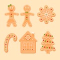Set of gingerbread man, candy, house, tree, snowflake. Christmas cookie. Royalty Free Stock Photo