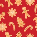 Seamless pattern with gingerbread man, snowflake and candy. Christmas cookie Royalty Free Stock Photo