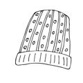 Knitted hat with a pattern and a collar. Warm for winter walks, games, skiing. Doodle image for advertising, sale