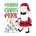 Merry Christ Mask - Santa Claus in face mask and toilet paper christmas tree. Royalty Free Stock Photo