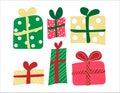 Vector set of christmas gift boxes in hand-drawn style. Royalty Free Stock Photo