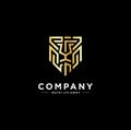 Gold Luxury shield logo Line Design abstract emblem Vector Image icon template Royalty Free Stock Photo