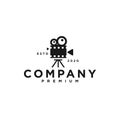 Film roll logo vector black cinema and movie illustration. Vintage Video Camera Logo design for Cinema production Entertainment Royalty Free Stock Photo