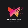 Butterfly logo technology vector, symbol, icon. pixel style. Digital butterfly Royalty Free Stock Photo