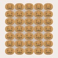 Many simple orange halloween pumpkin head lamp on light brown background vector illustration