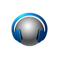 Headset logo template in blue gray circle 3d design for business and corporate identity Royalty Free Stock Photo
