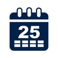 Calendar 25 icon logo vector design illustration, isolated on white background. Royalty Free Stock Photo