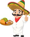 Cartoon Mexican chef with foods giving thumb up Royalty Free Stock Photo