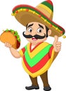 Cartoon mexican man holding taco and giving thumb up Royalty Free Stock Photo