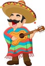 Cartoon Mexican man playing the guitar and singing Royalty Free Stock Photo