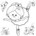 Beautiful ballerina girl. Vector black and white coloring page