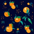 Seamless pattern with plant elements leaves and fruits of tangerines