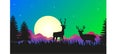 forest background,hills and two deer silhouettes