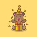 Cute bear in birthday party vector cartoon illustration Royalty Free Stock Photo