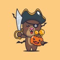 Cute pirate bear holding sword and halloween cand