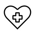 Heart icon with cross inside linear icon thin black line.Heart icon, healt care concept sign vector on white background. Royalty Free Stock Photo