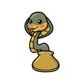 Cute little cobra snake cartoon out from bag Royalty Free Stock Photo