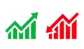 Graph going Up and Down sign with green and red arrows vector. Flat design vector illustration concept of sales bar chart symbol. Royalty Free Stock Photo