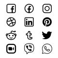 Black & white Social media icons set of facebook twitter instagram pinterest whatsapp