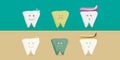 PrintSet of cute little teeth on deferent color and background