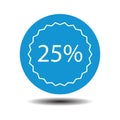 Percent 25% on blue button on white Royalty Free Stock Photo